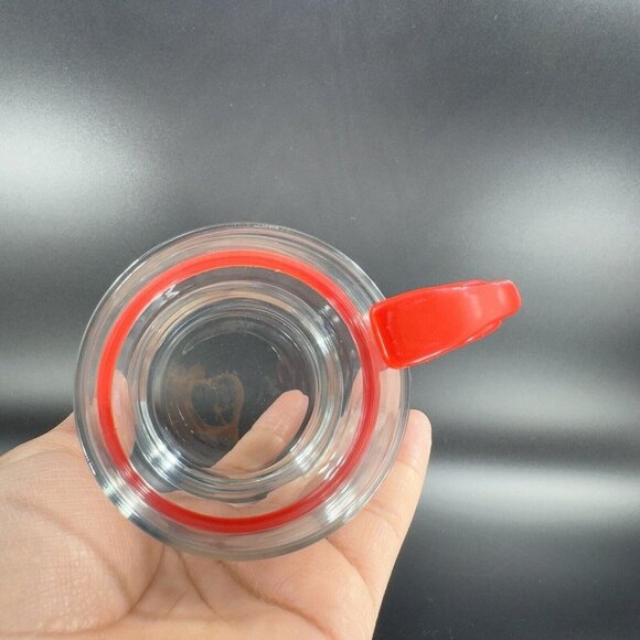 Clear Glass Coffee Mug Cup With Red Hard Plastic Handle Drinking Cup Mug Barware - Picture 11 of 13